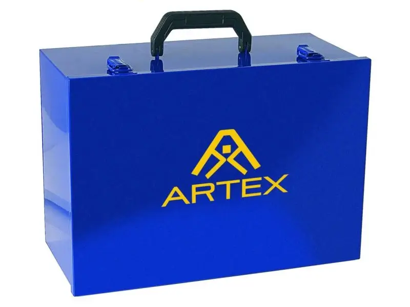 ARTEX Gerätekoffer aus Stahlblech blau mit Artex-Logo