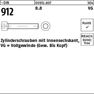 8.8 unveredelte naturfarbene Vollgewinde Zylinderschrauben DIN 912 M6 x 60 Ansicht 2