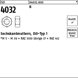 8 unveredelte Sechskantmutter ISO 4032 M4 VPE1000 Ansicht 2