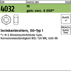 10.9 galv. verzinkt 8 DiSP Sechskantmuttern ISO 4032 M6 x 10.9 Ansicht 2