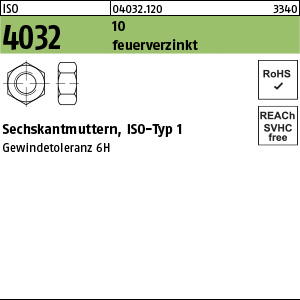 10.9 feuerverzinkt Sechskantmuttern ISO 4032 M20 x 10.9 Ansicht 2