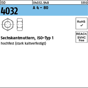 Austenite (A4) Festigkeitsklasse -80 unveredelt; naturfarbene Sechskantmutter ISO 4032 M24 Ansicht 2