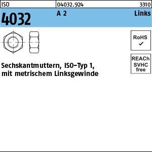 Austenite (A2) Links unveredelte Mutter ISO 4032 M16 Ansicht 2