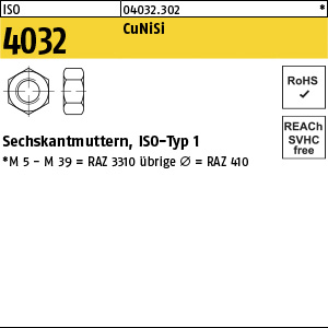 Kupfer unveredelte Sechskantmutter ISO 4032 M10 Ansicht 2