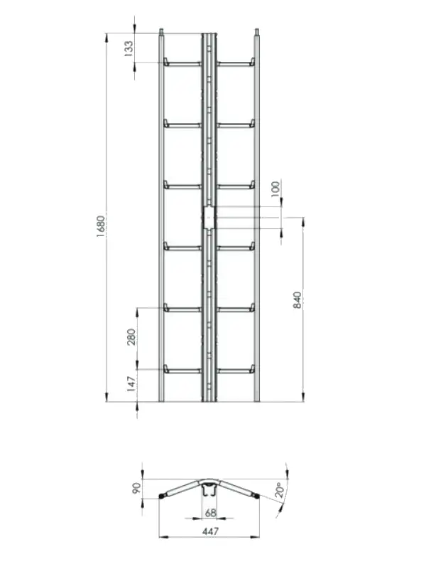 Holmenleiter mit Ausklinkung L=1680mm, Edelstahl Ansicht 2