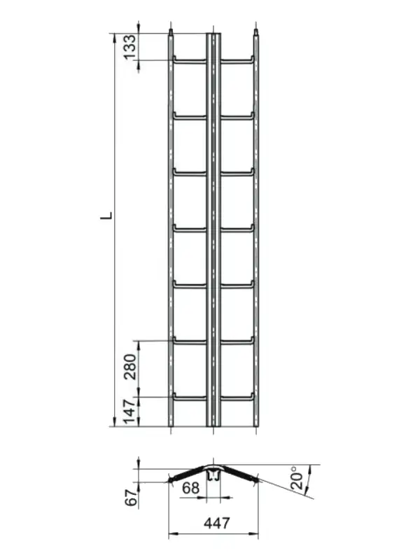 Schiene mit Seitenholmen L=1400mm Ansicht 2