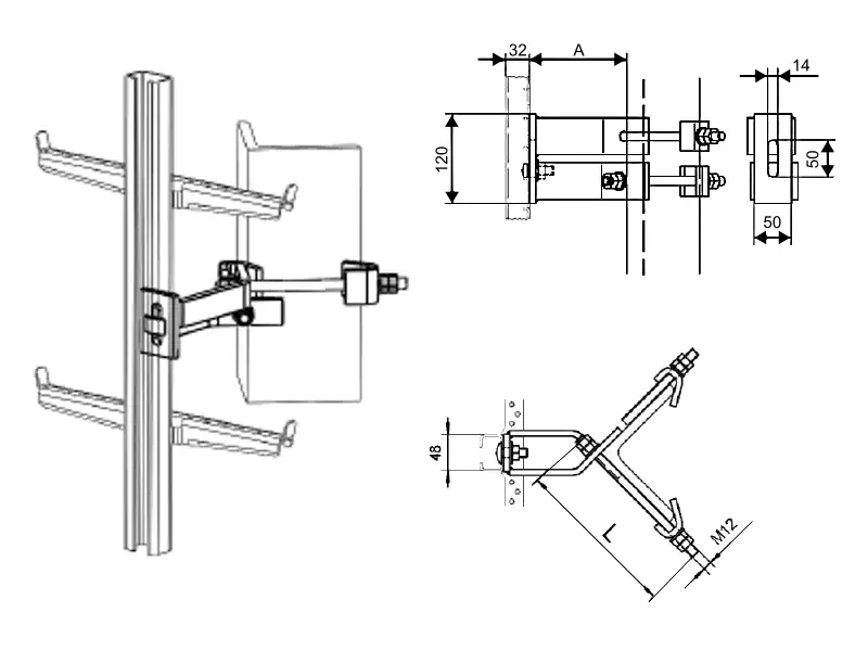 Halterung für Eckprofil L=200-250mm Ansicht 2