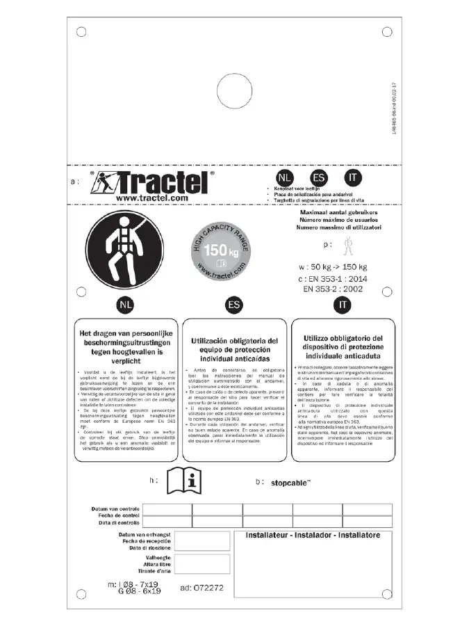 Tractel Hinweisschild  Stopcable 