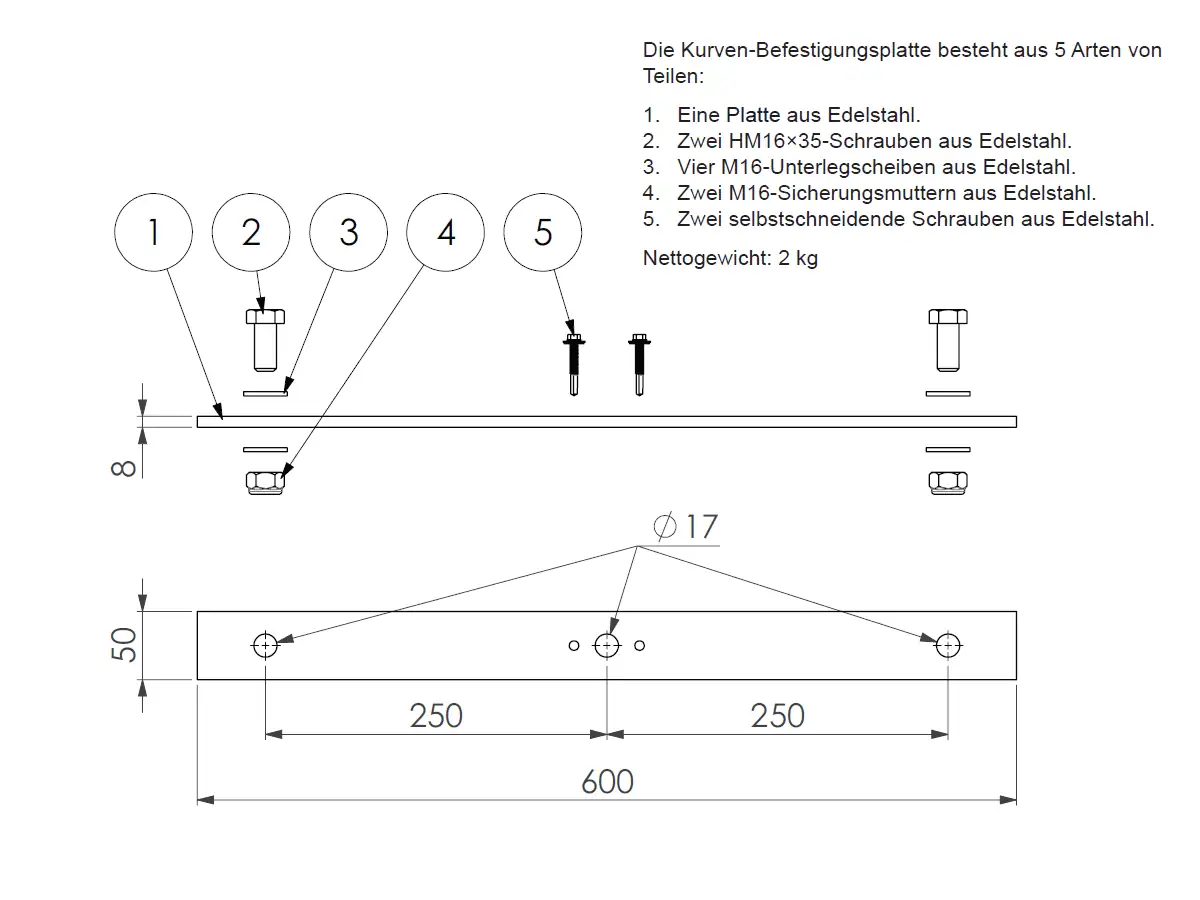 Standard-Stütze Kurvenplatte Ansicht 2