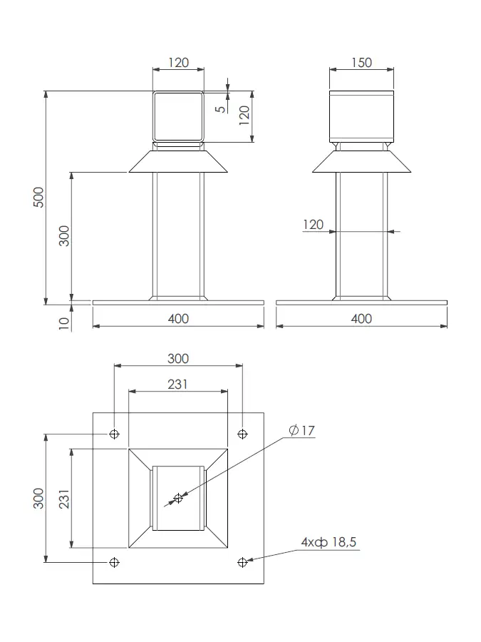 Standard-Stütze verzinkt 500mm Ansicht 2